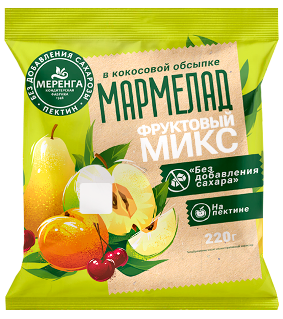 №1 Меренга Мармелад без сахара в кокосовой обсыпке Фруктовый микс, 220г   в Омске