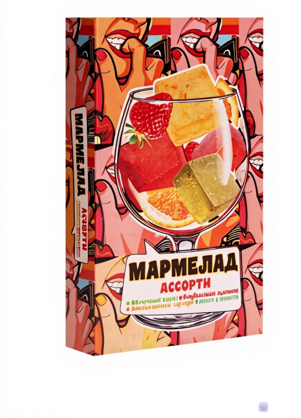 №2 Мармелад АлкоАссорти(яблочный виски, клубничный просекко, апельсиновый вермут, лайм текила) 110г в Омске
