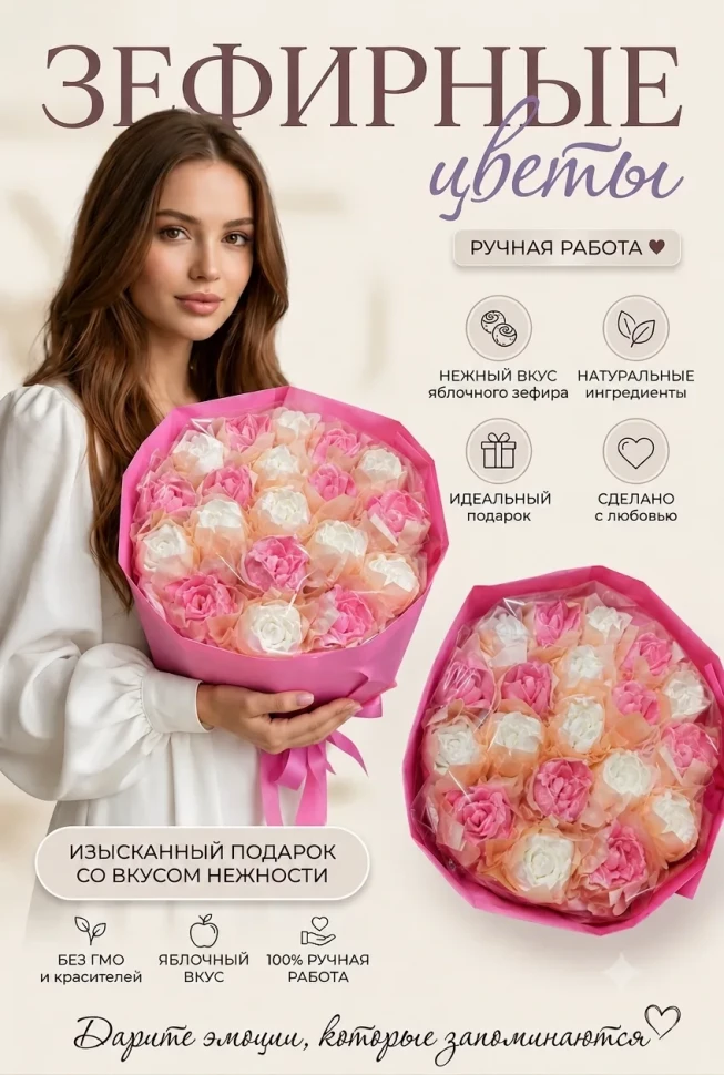  Букет Зефирный Размер XL бело-розовый,350г в Омске